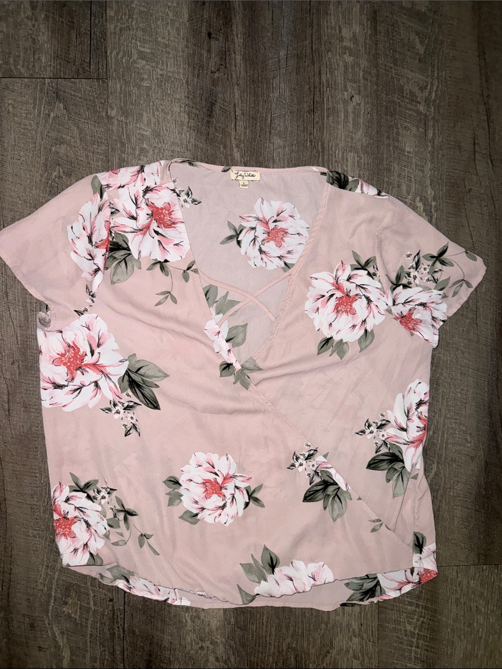 Lily White Pink Floral Surplice Blouse